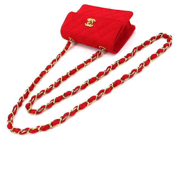 Chanel Mini Matelasse Chain Shoulder Bag Satin Red Gold Hardware - Picture 5 of 8